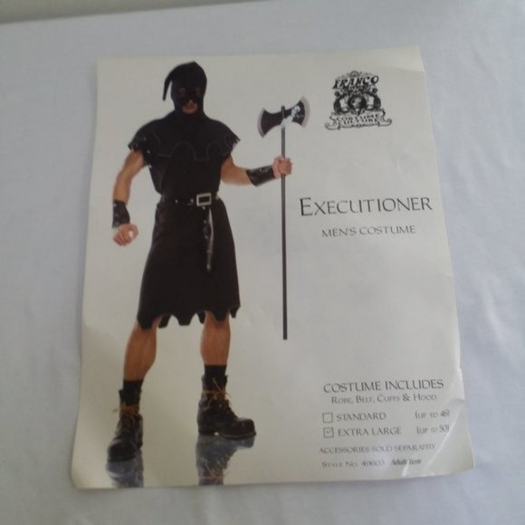 Mens Executioner COSTUME Adult XL Black Robe Hood Set Comic Con Medieval New - Picture 15 of 15